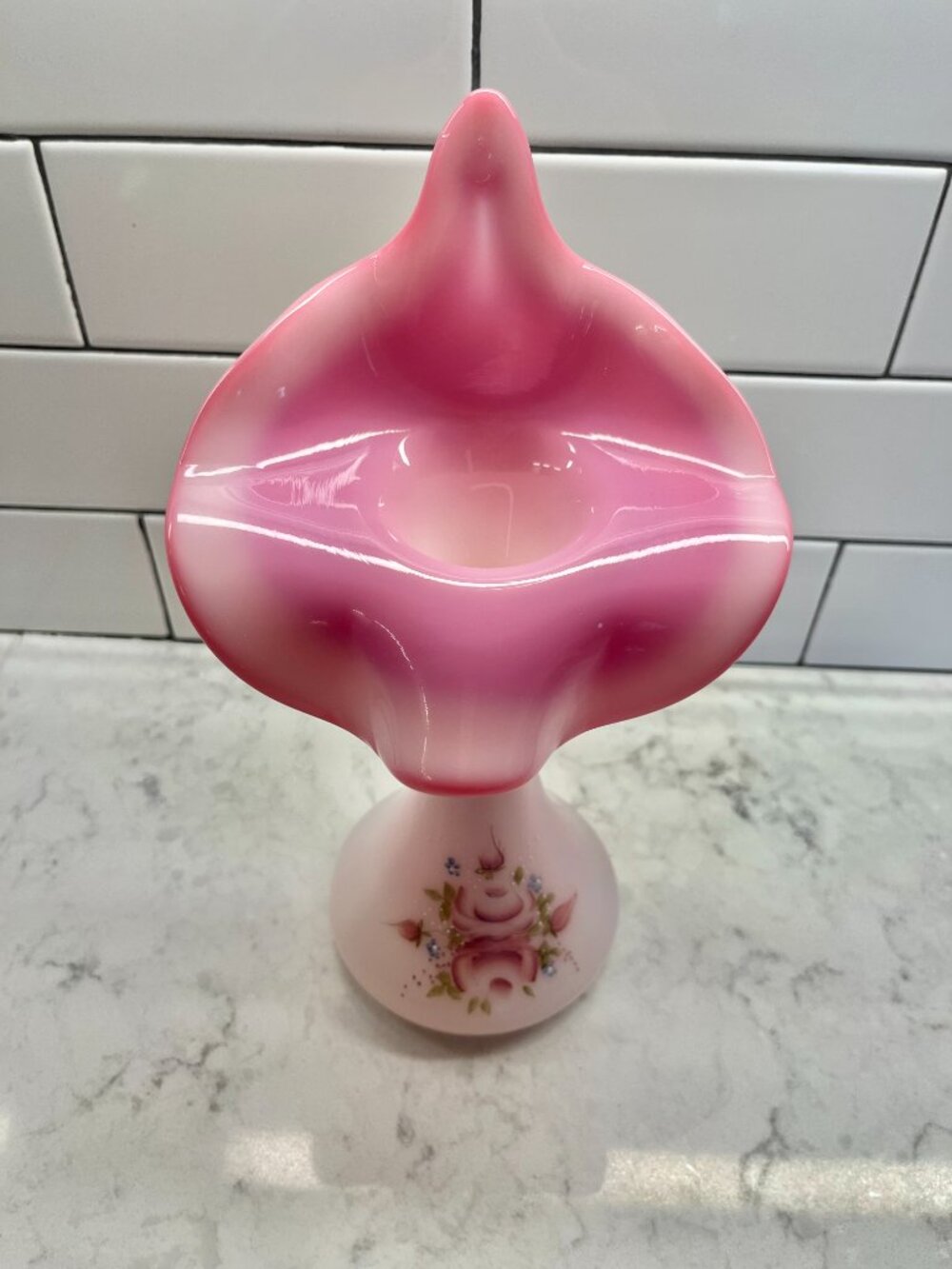 1991 Fenton Hand-Painted Art Glass Vase Rosalene "Jack-in-the-Pulpit" Signed - Picture 5 of 10